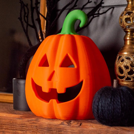 Large spooky holiday centerpiece autumn lantern rustic gothic style farmhouse ornament haunted home sculpture seasonal glowing festival display vintage fall tea light illumination october jack o lantern candlelight holder halloween party gothic pumpkin tabletop decor eerie night decoration creepy harvest accent cozy seasonal lighting unique 3d printed squash display glowing gourd candle sculpture macabre interior decoration